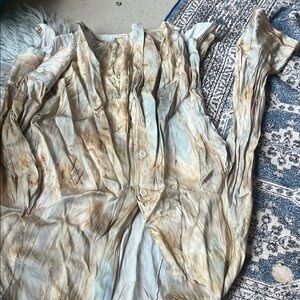 Zara Watercolor Button-Up in Pale Blue and Tan